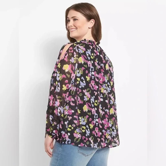 Lane Bryant | Mock-Neck Cold-Shoulder Blouse English Garden Various Sizes - Picture 3 of 5